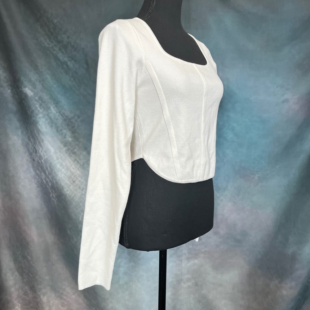 Altar State Womens White Square Neck Long Sleeve‎ Cropped Knit Sweater Top M - Picture 3 of 7